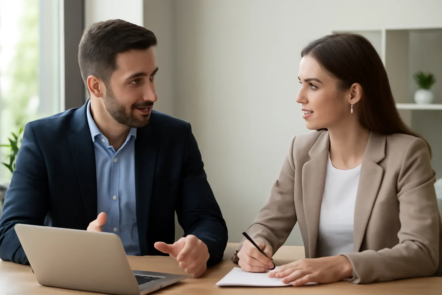 Calgary business owner discussing digital marketing goals with a consultant