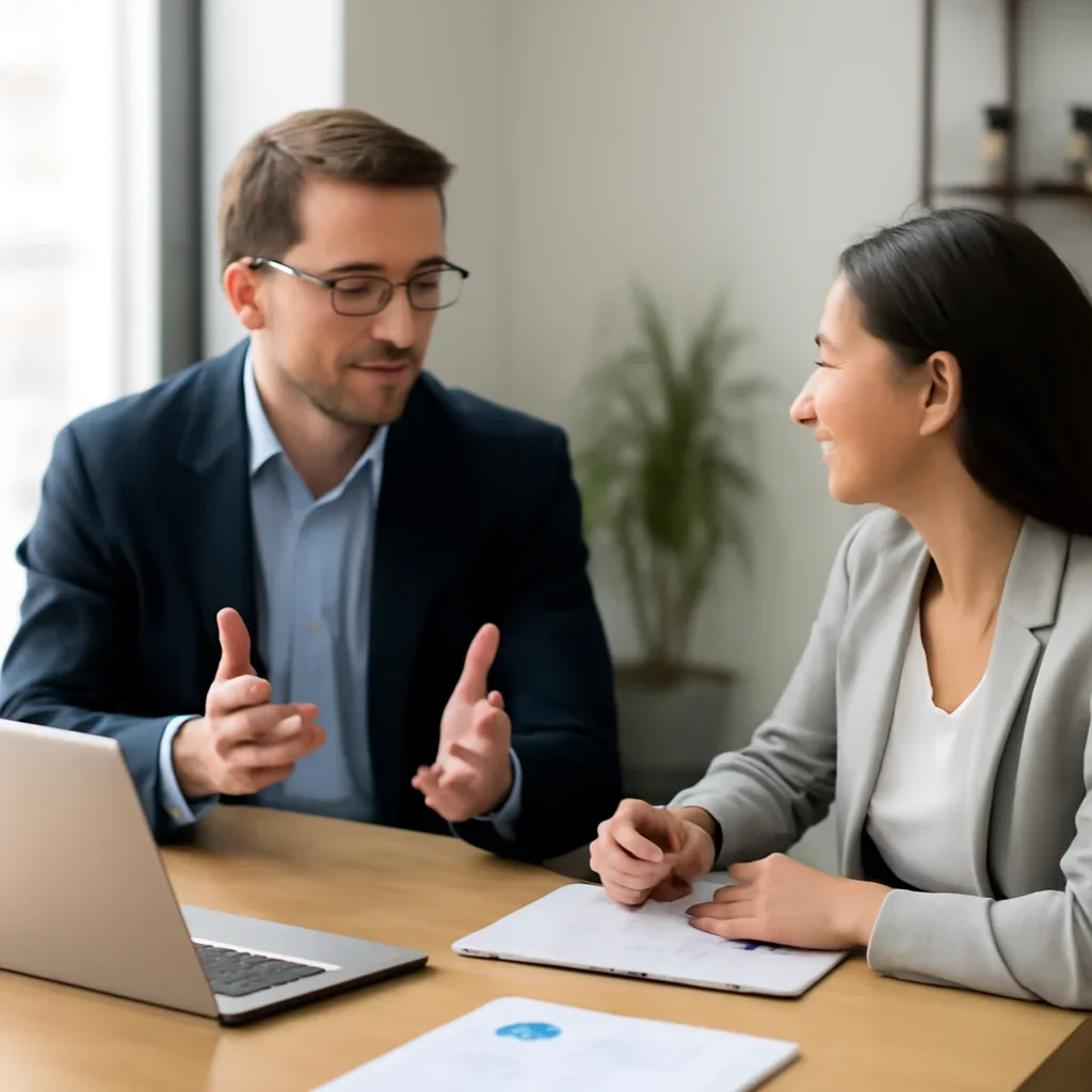 Calgary business owner discussing creative campaign goals and marketing communication