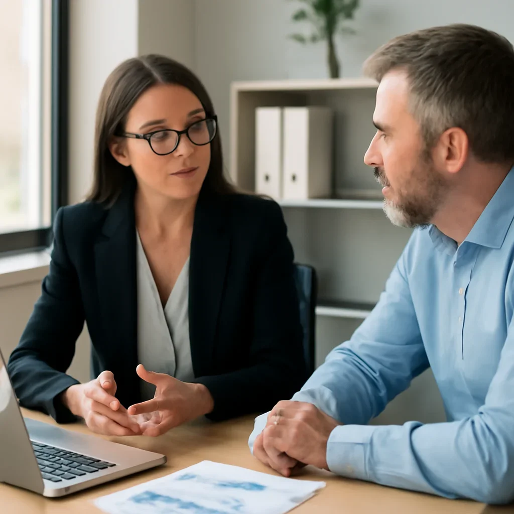 Business owner discussing growth goals with a marketing consultant for Internet Marketing in Ottawa